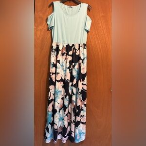 Floral Blue and Pink Maxi Dress size 14 side pockets